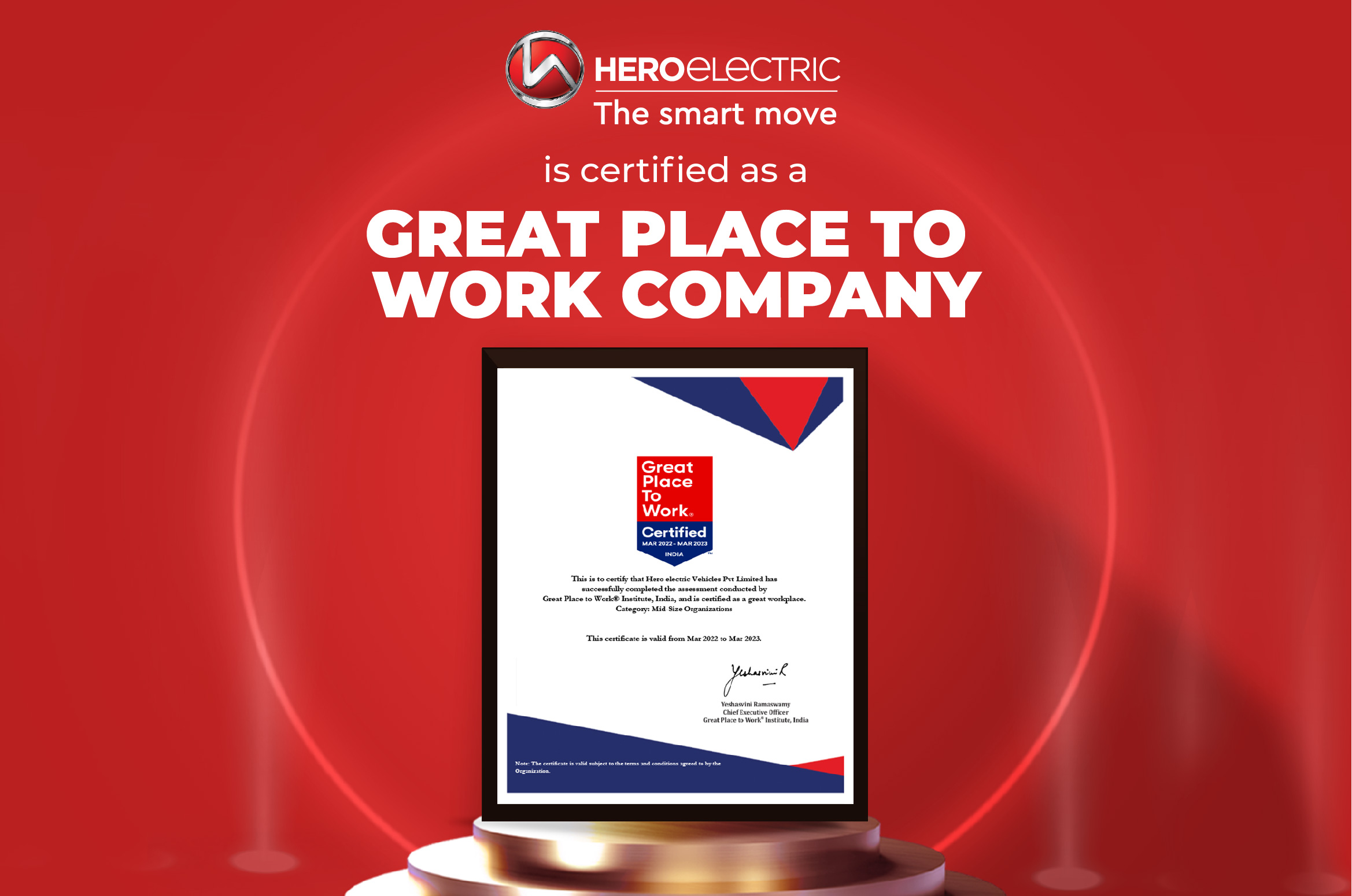 Hero Electric receives Great Place to Work accreditation voted as the Best Place to Work for professionals